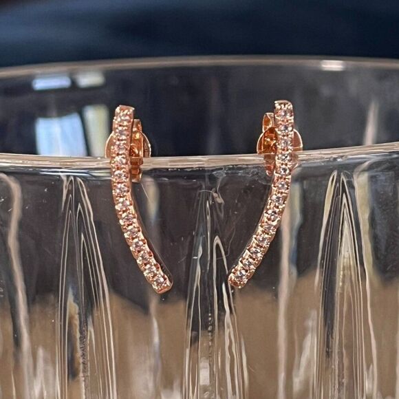 Sterling Silver Earrings Rose Gold Plated 925 Posts Cubic Zirconia Climber Studs - Picture 13 of 13